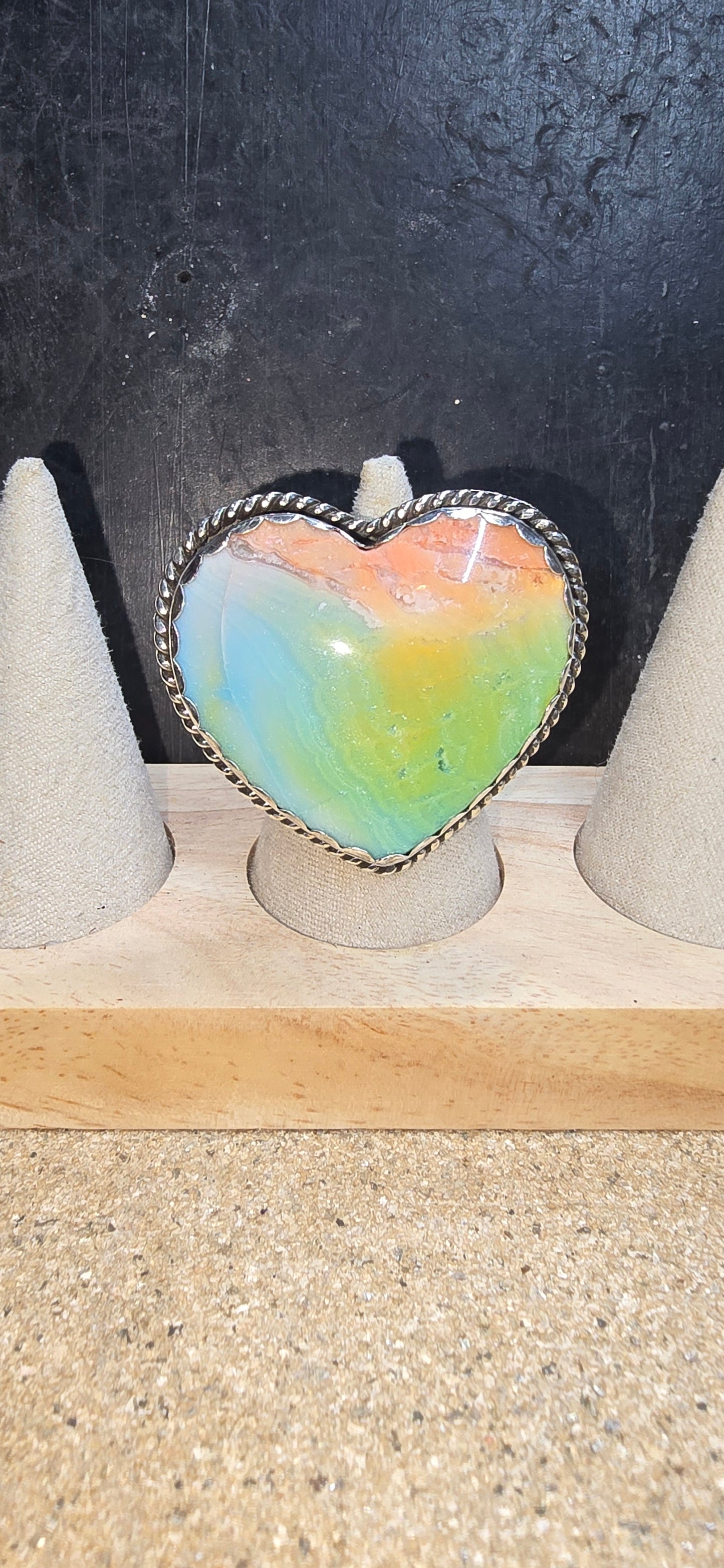White Lace Agate Heart Ring
