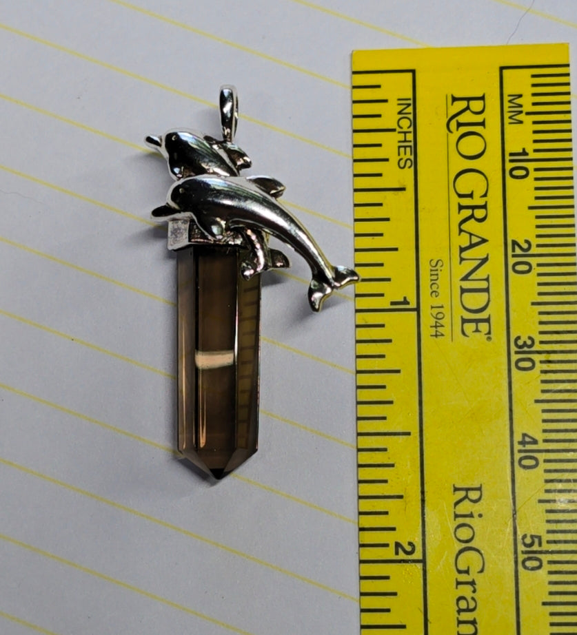 Smoky Quartz Dolphins Pendant Sterling Silver