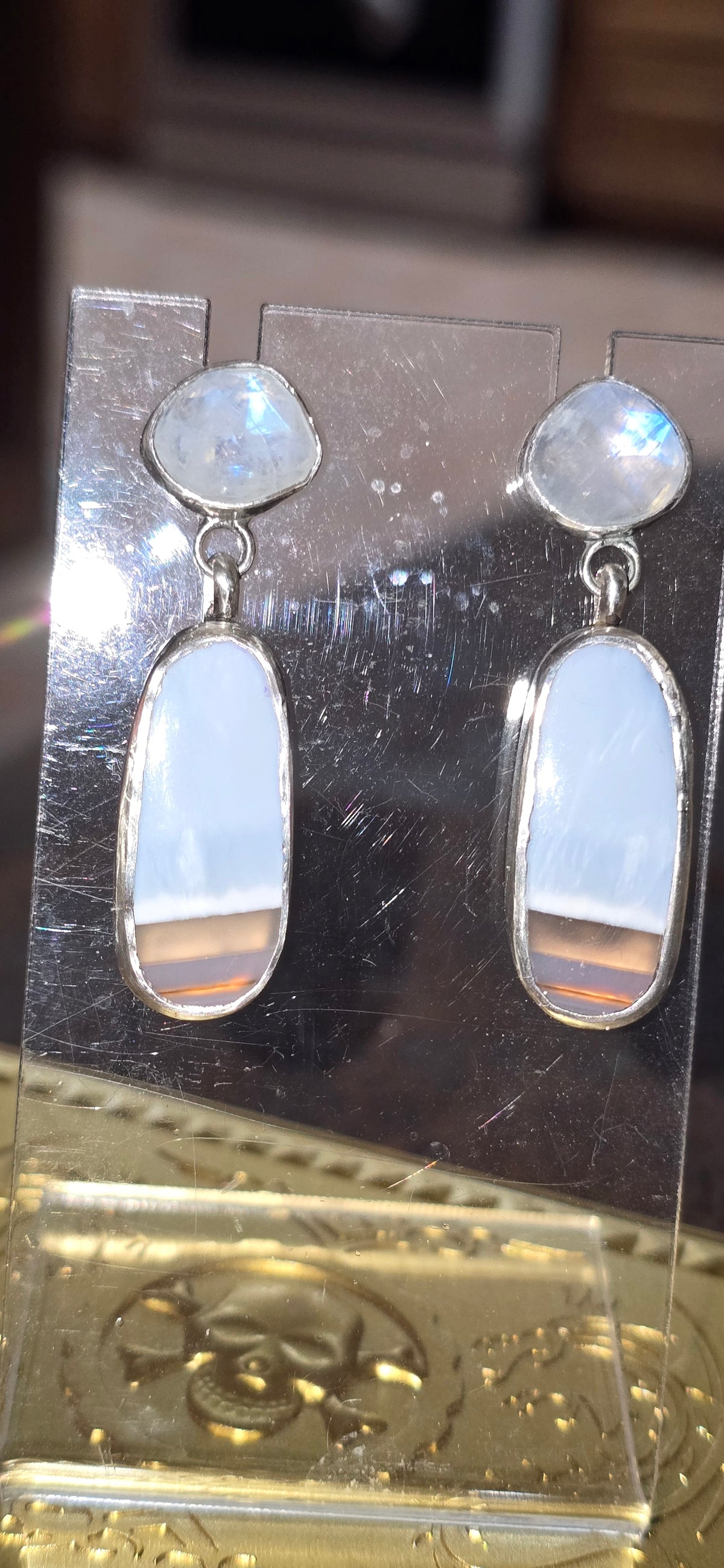 Moonstone & Owyhee Opal Dangle Earrings