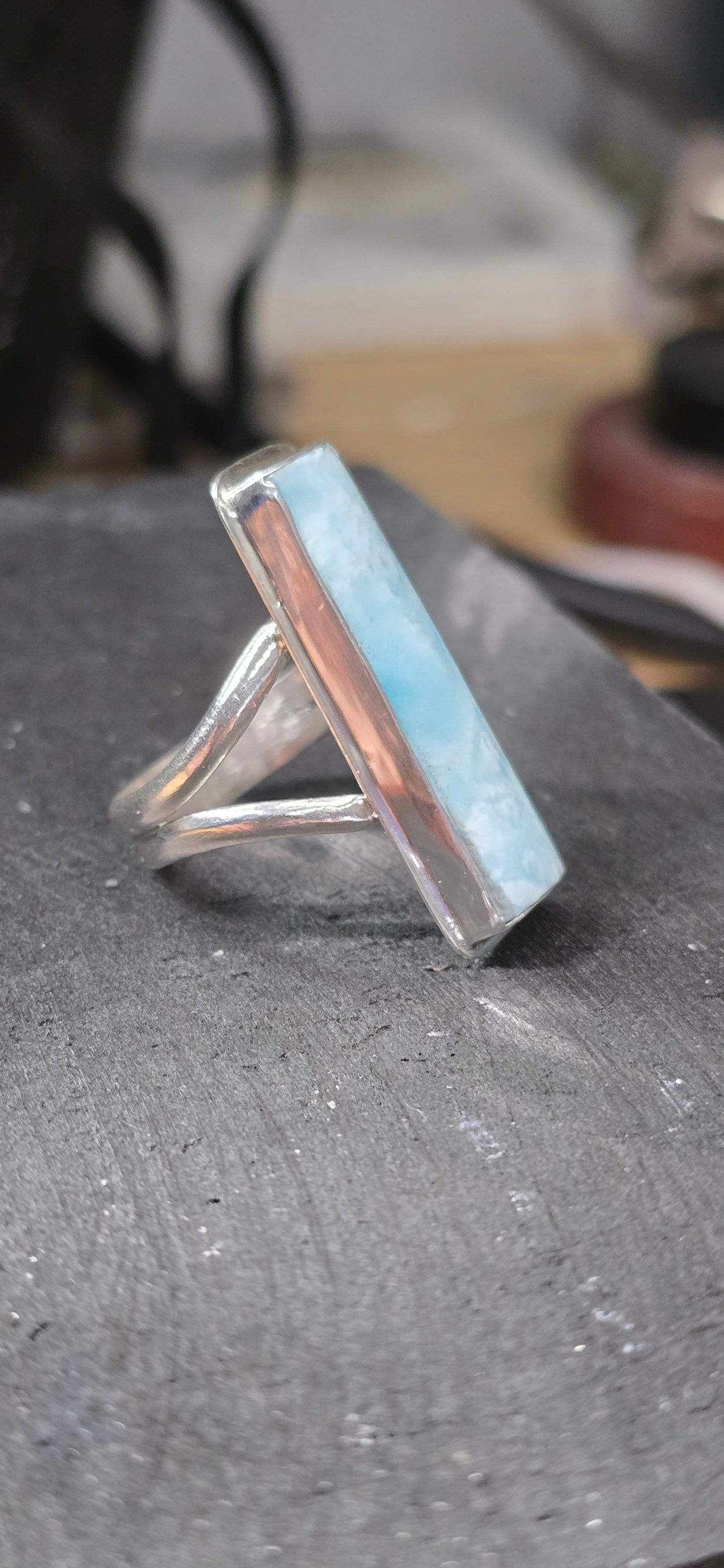 Grisy Hemimorphite Split Band Ring