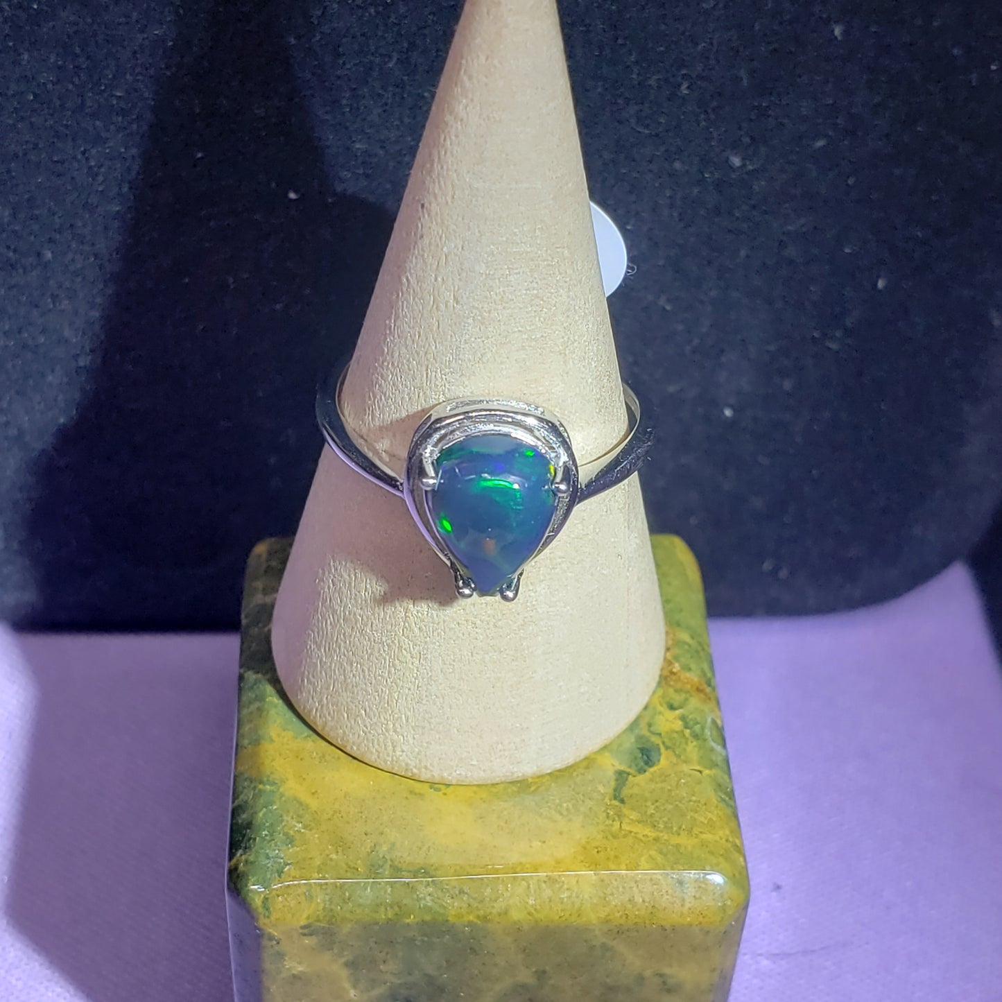 Black Opal Teardrop Pear Shape Ring