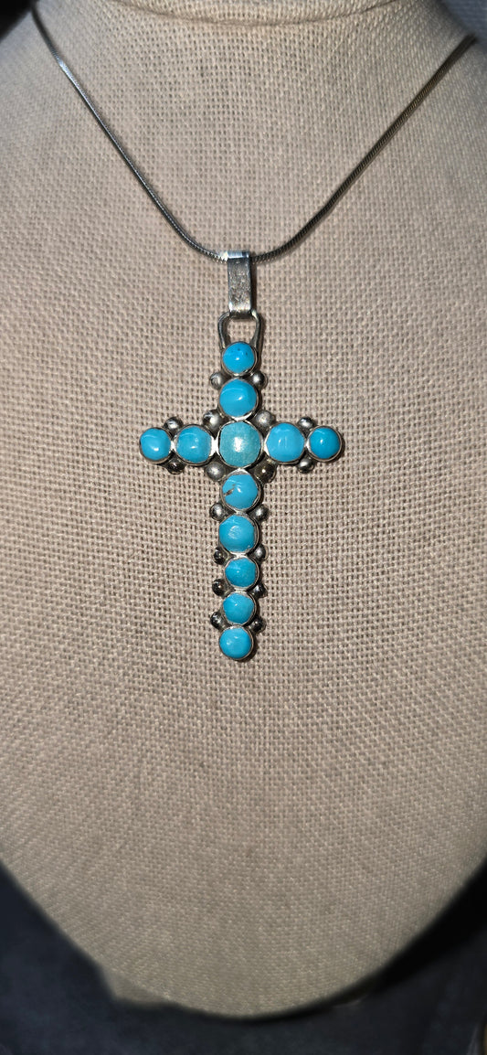 Turquoise Cross Pendant, chain included