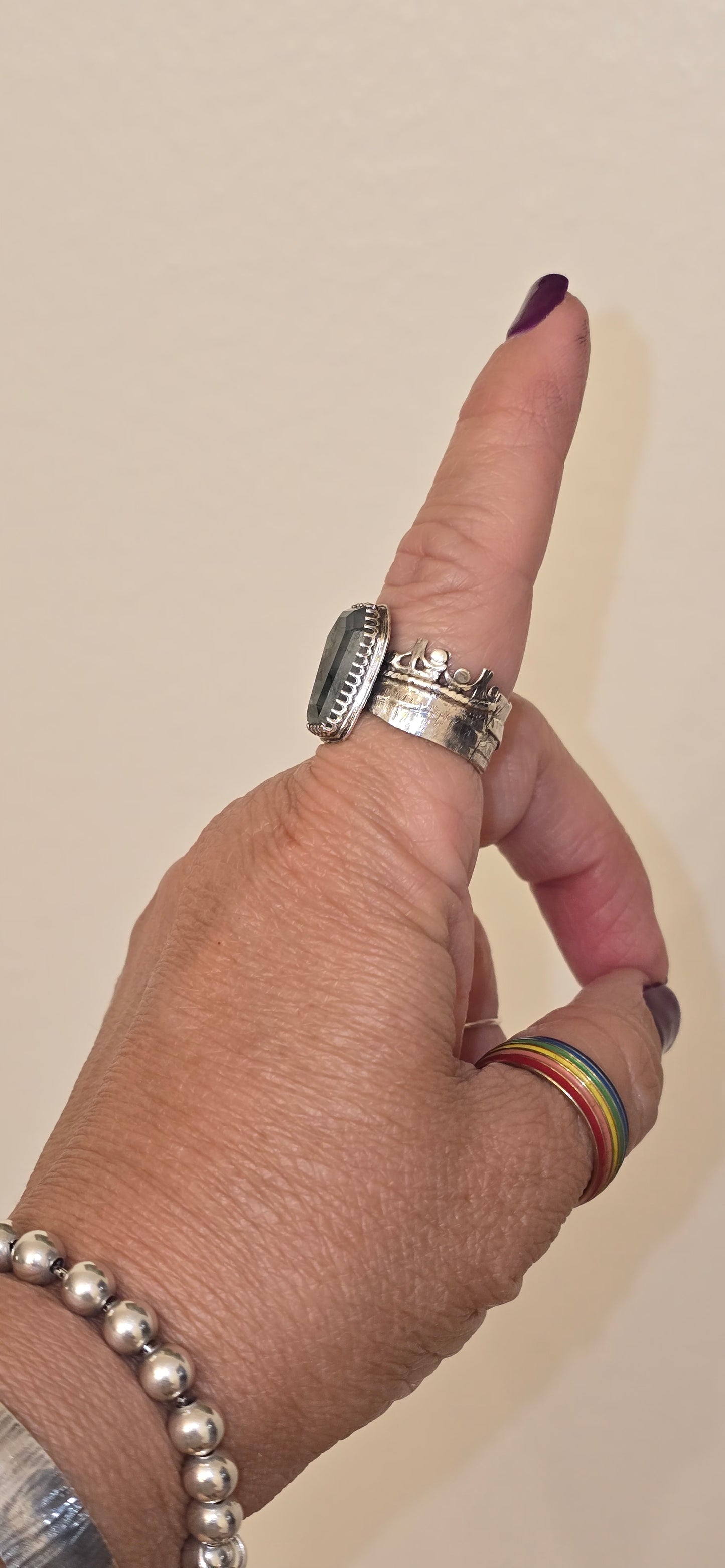 Sterling Silver Moss Agate Coffin Ring