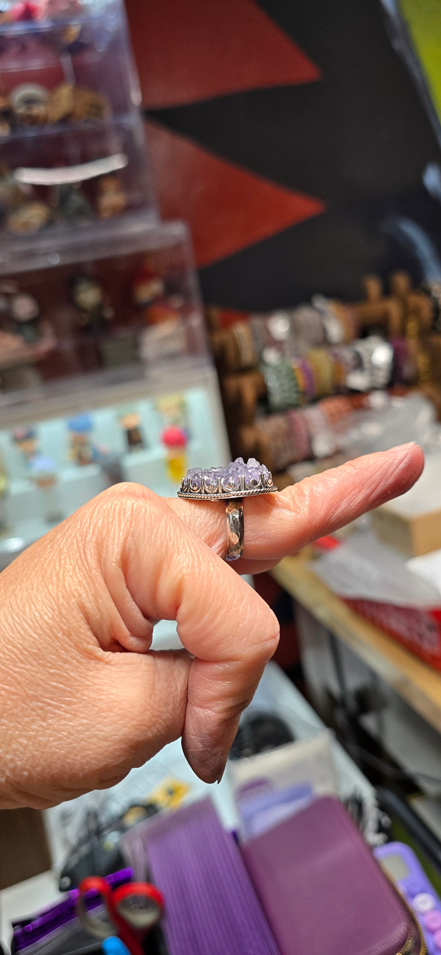 Sterling Silver Amethyst Druzy Heart Ring